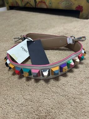 Fendi White Leather Strap with Multicolor Stud Accents